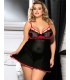 BABYDOLL Negro de tull con elásticos en rojo. Talles grandes hasta 7XL