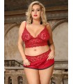 Set de Lencería en encaje incluye bralette, colaless y short de saten