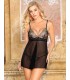 Babydoll Sexy negro traslúcido con copa bordada