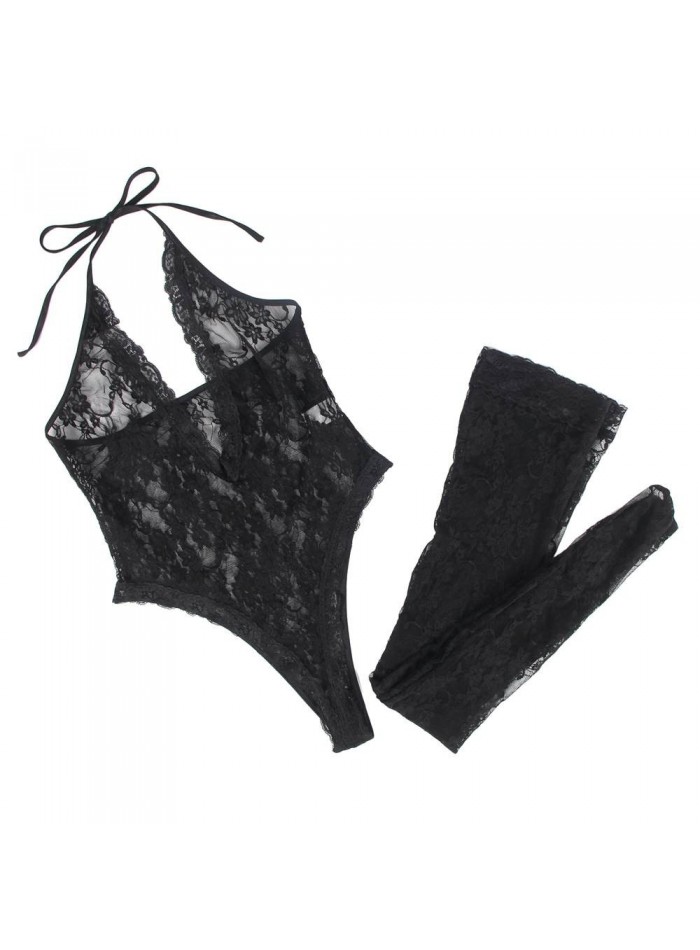 Conjunto Sexy de Encaje Body Escotado y medias bucaneras.