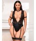 Body sexy negro de encaje con portaligas, hasta talle 5XL