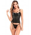 Sexy Corset, aspecto cuero, con encaje. Portaligas y colaless