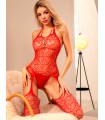 Catsuit enterito body de red con portaligas y medias.