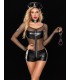 Fantasia disfraz sexy policía, aspecto cuero, incluye esposas y gorro