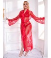 Bata intima sexy de encaje larga salto de cama blanco negro y rojo.