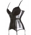 Sexy Corset negro de tull y encaje con portailgas, busto armado