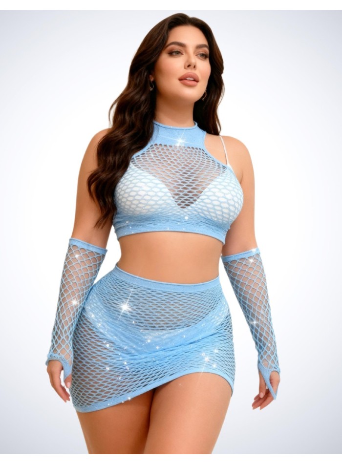 Conjunto Barbie de Red con Brillos - Top, Pollera y Guantes