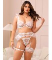 Conjunto de encaje con portaligas y ligas, hasta el talle 5XL