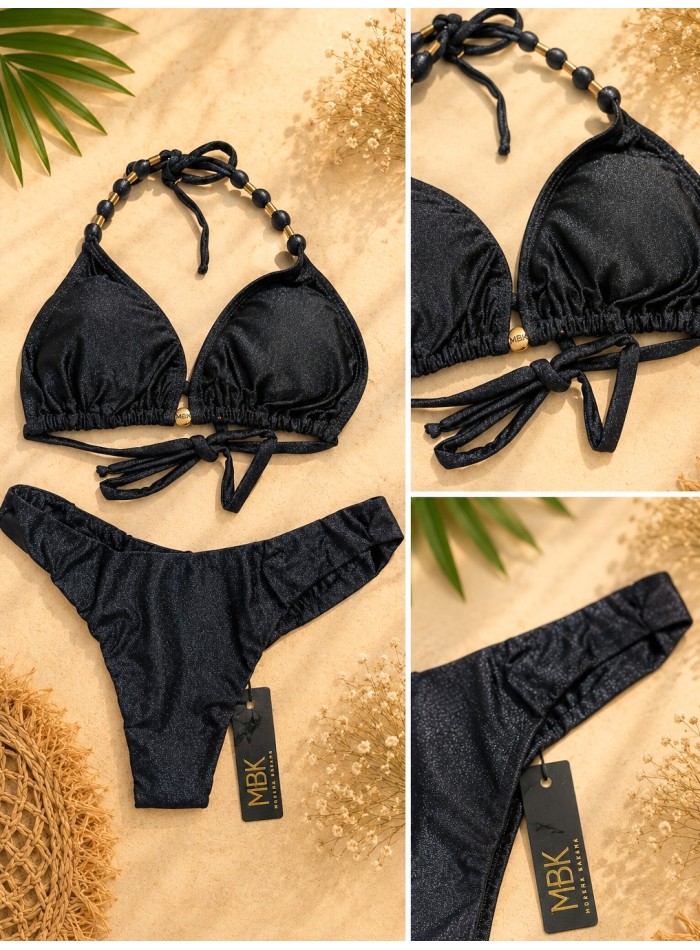 Bikini liso con diseño en bretel