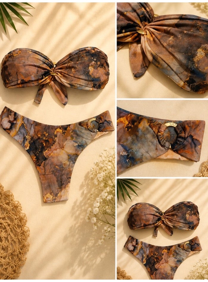 Bikini strapless estampado
